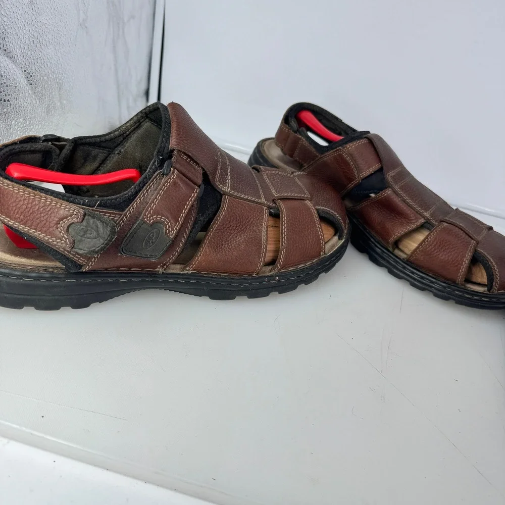 Hush Puppies Sandals Men 15 EW Brown Leather Gulf Fisherman Hook And Loop Strap